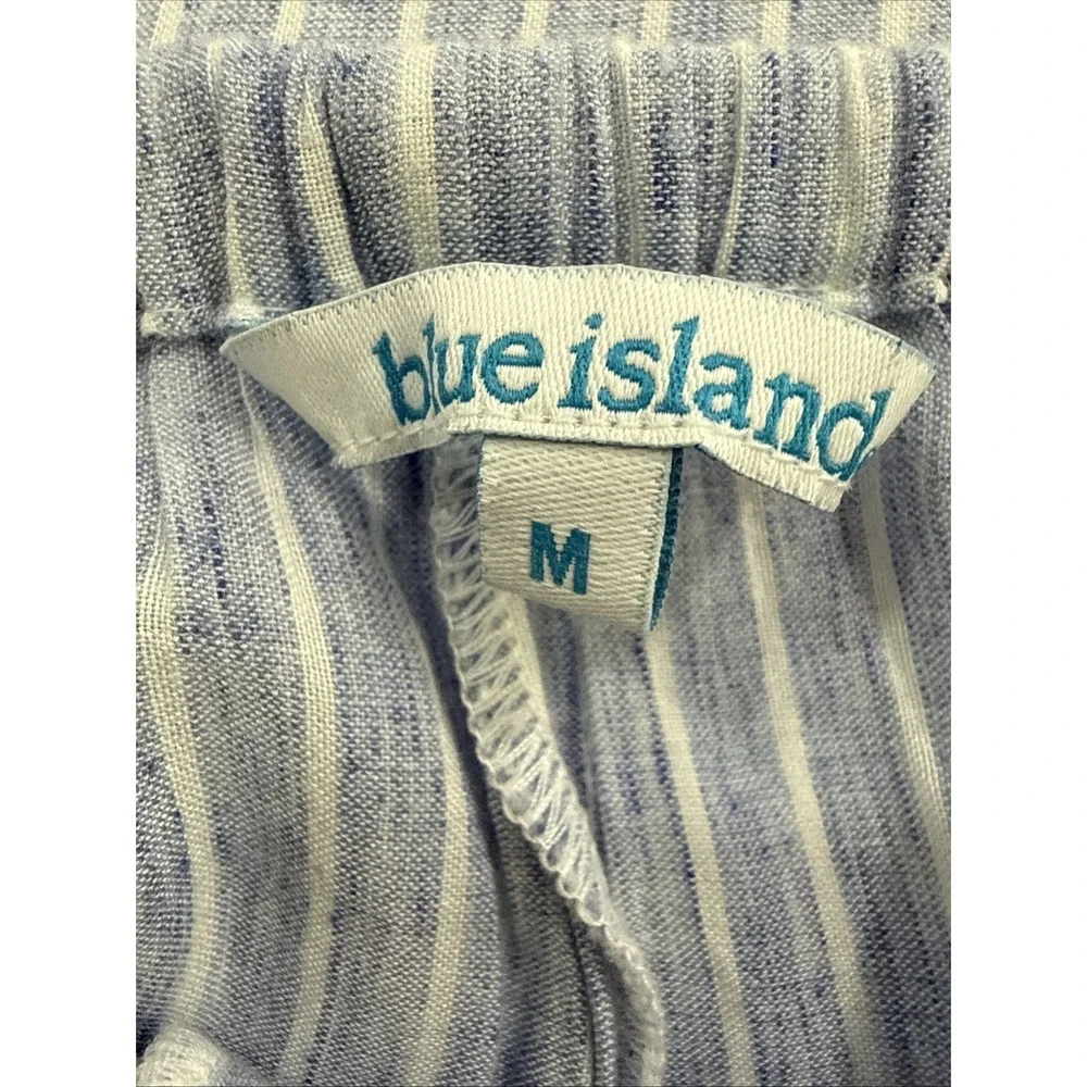 Blue Island Shirt Shorts Set M‎ Blue White Striped Rayon Coastal Minimalist Boho